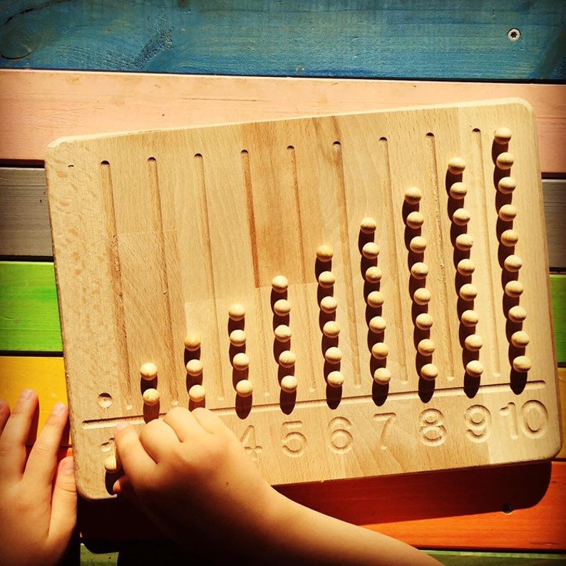 Montessori number tracing board made of beech wood Holzkugeln/woodballs