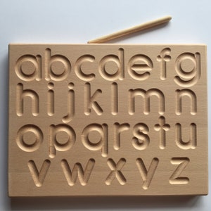Montessori alphabet tracing board made of wood - Uppercase - and/or Lowercase