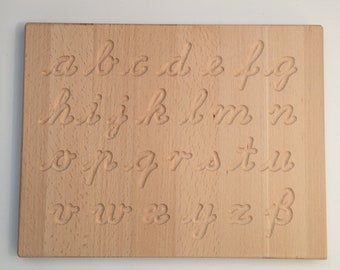 Montessori alphabet tracing board made of wood - hand writing latin