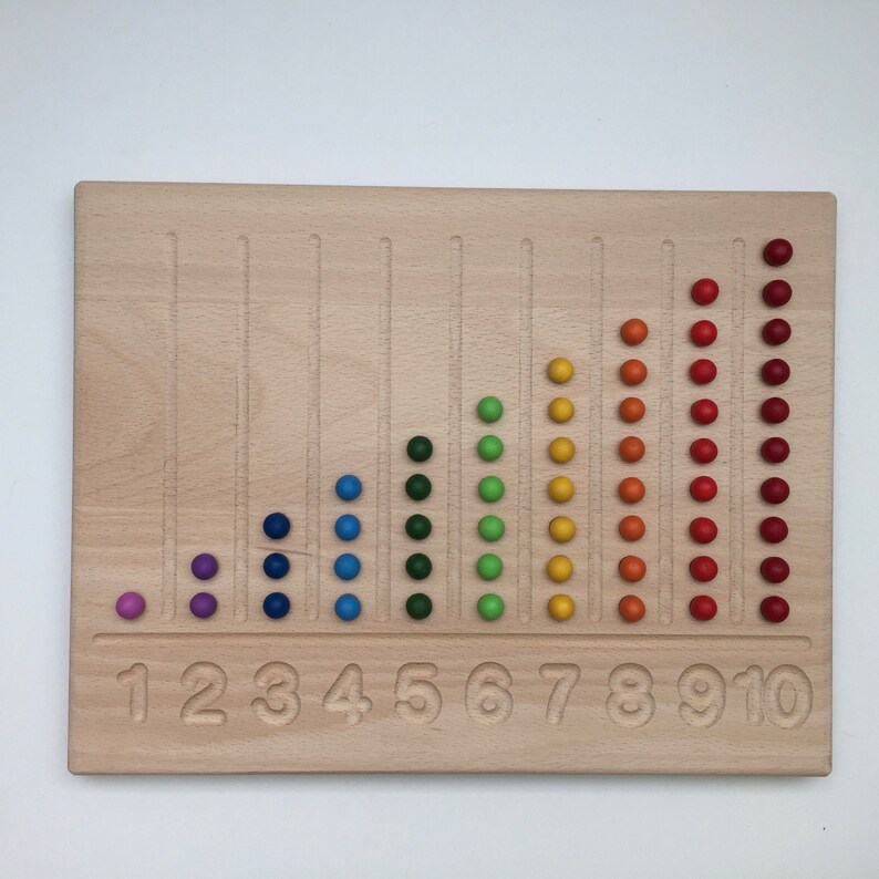 Montessori number tracing board made of beech wood bunte Holzkugeln