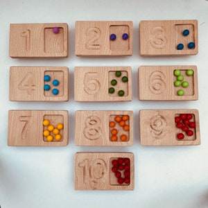 Montessori Domino Zahlen Karten mit Fach aus Holz