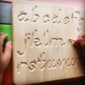 Montessori alphabet tracing board made of wood - Uppercase - and/or Lowercase with arrows if desired