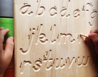 Montessori alphabet tracing board made of wood - Uppercase - and/or Lowercase with arrows if desired