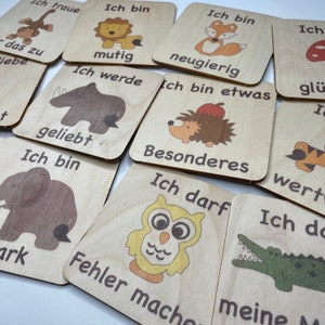Montessori affirmation cards for childrenmade of wwod with illustrated animals