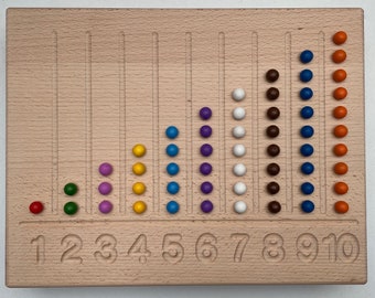 Montessori number tracing and counting board in Montessori colors