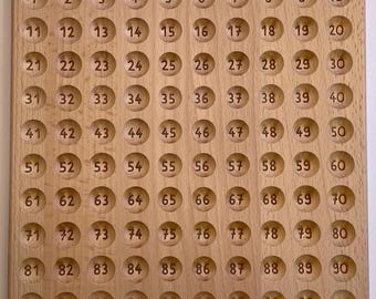 Montessori number board made of wood optional with wooden balls