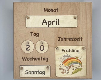Dauerkalender für tägliche Routinen mit Kindern nach Montessori - Waldorf Kalender aus hochwertigem Buchenholz