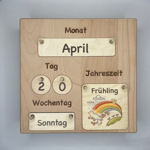 Dauerkalender für tägliche Routinen mit Kindern nach Montessori - Waldorf Kalender aus hochwertigem Buchenholz