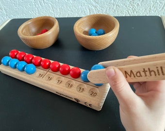 First grade math Montessori board on request with wooden balls