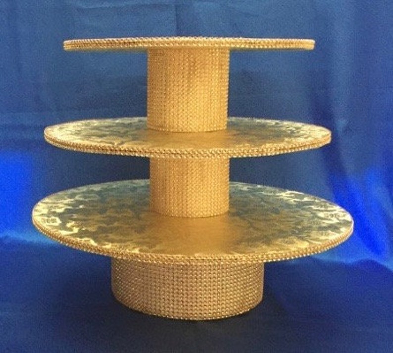 GOLD CUPCAKE STAND 4 Tiers 17 Rhinestones Accent Colors Round Etsy