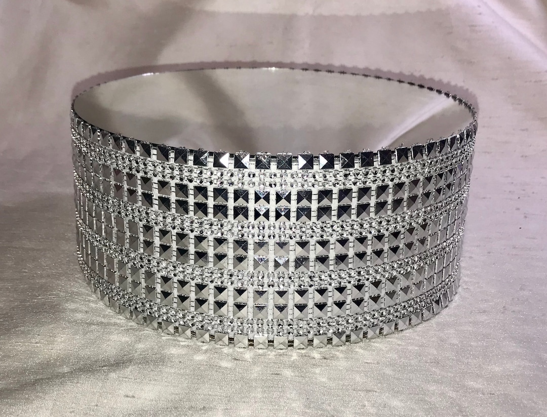MIRRORED DECORATIVE DISPLAY Riser Silver Square Rhinestones Stripes 4 ...