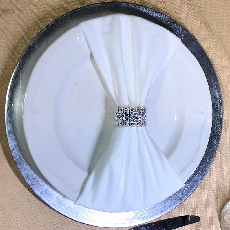 CHARGER PLATE SET Silver Includes White Fabric Napkin and Etsy