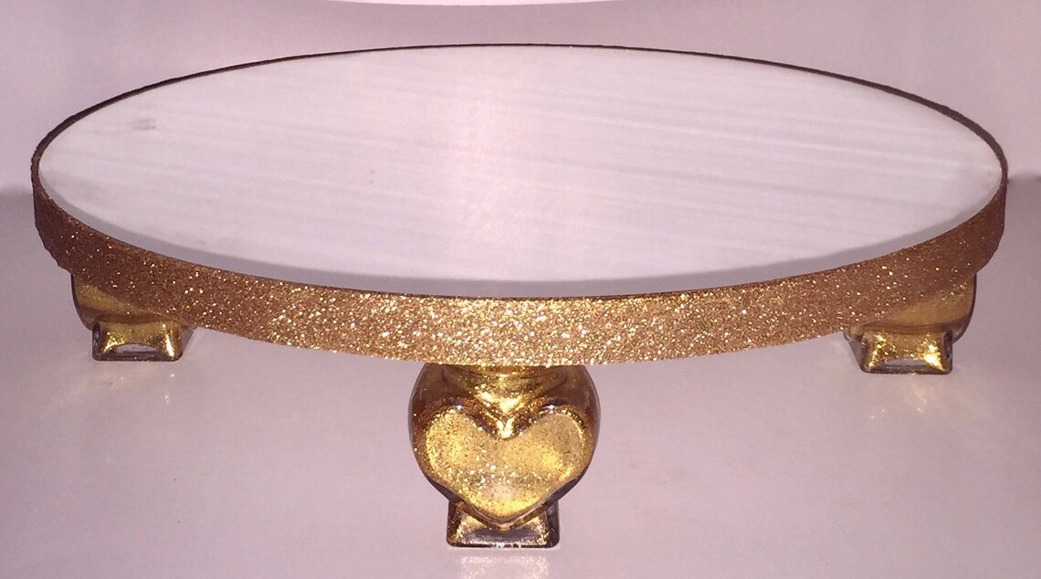 SPARKLING GOLD CAKE Stand With Heart Shaped Glass Accents All Etsy