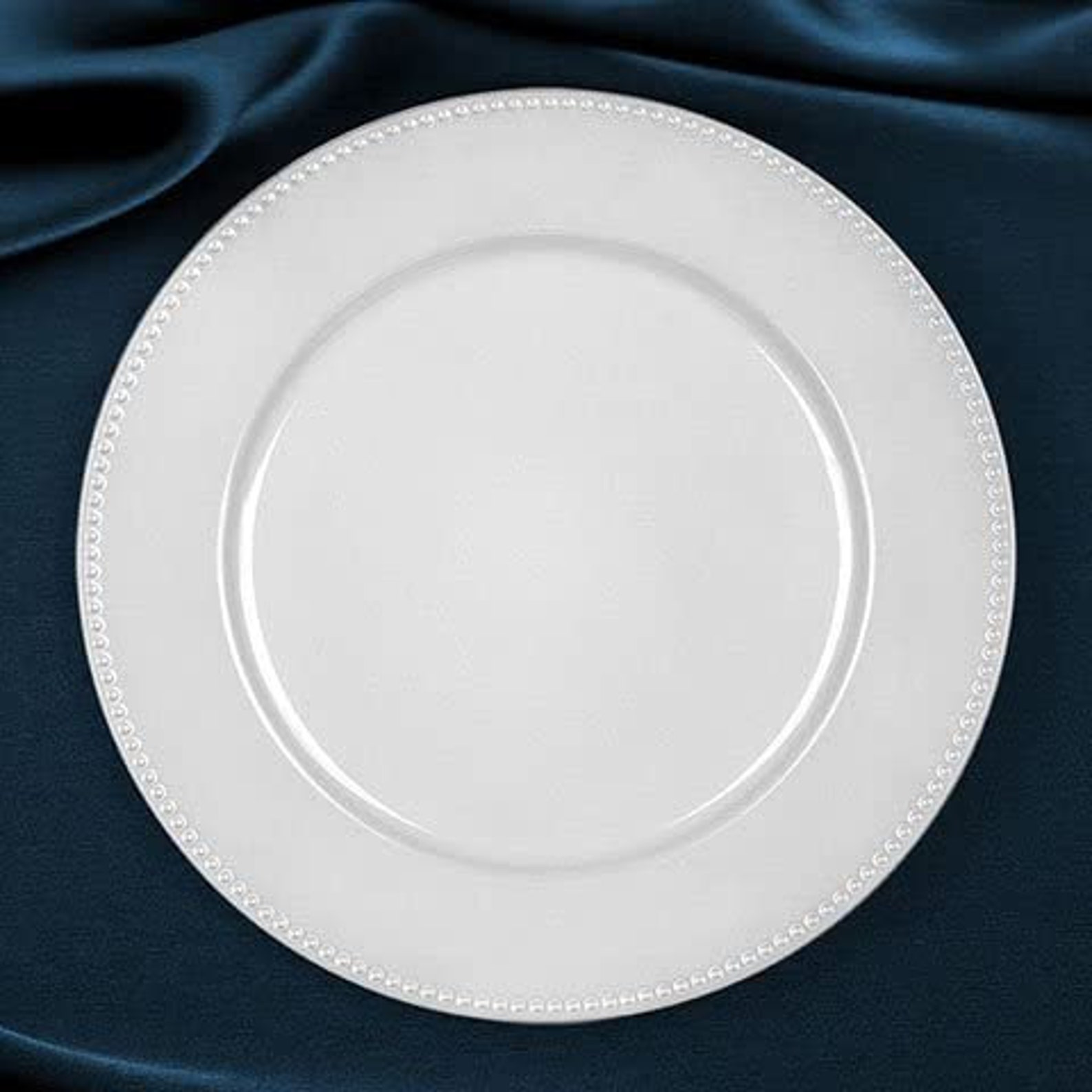 WHITE CHARGER PLATE With Beaded Rim Accents Great for Weddings Etsy