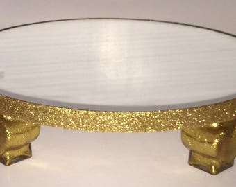 SPARKLING GOLD CAKE Stand With Heart Shaped Glass Accents All Sizes 22 Shimmering Colors