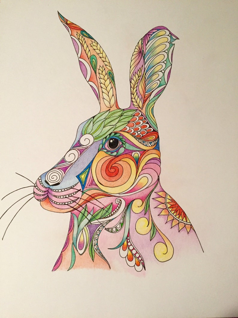 Zentangle Rabbit, Colored Rabbit, Rabbit Art, Colored Zentangle