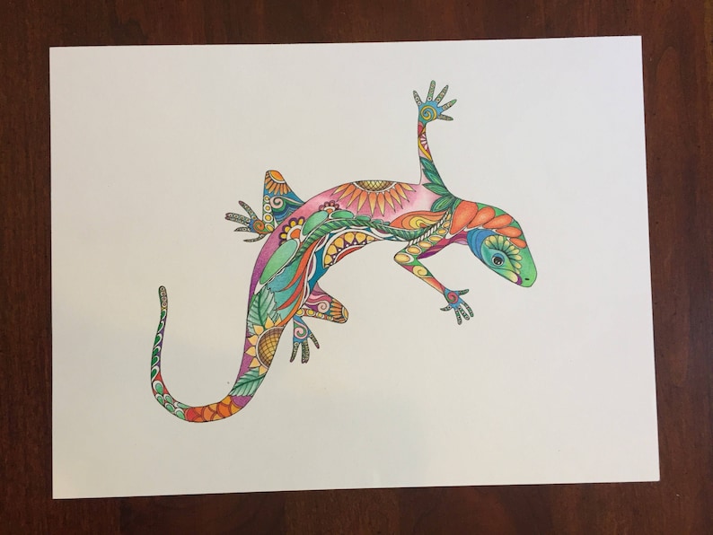 Zentangle Gecko Zentangle Lizard, Colored Lizard, Lizard Art, Colored Zentangle ...