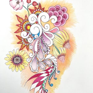 Zentangle abstract flowers:11x14in flower art colored flowers abstract flowers colored zentangle zentangle art zentangle wall art wall decor