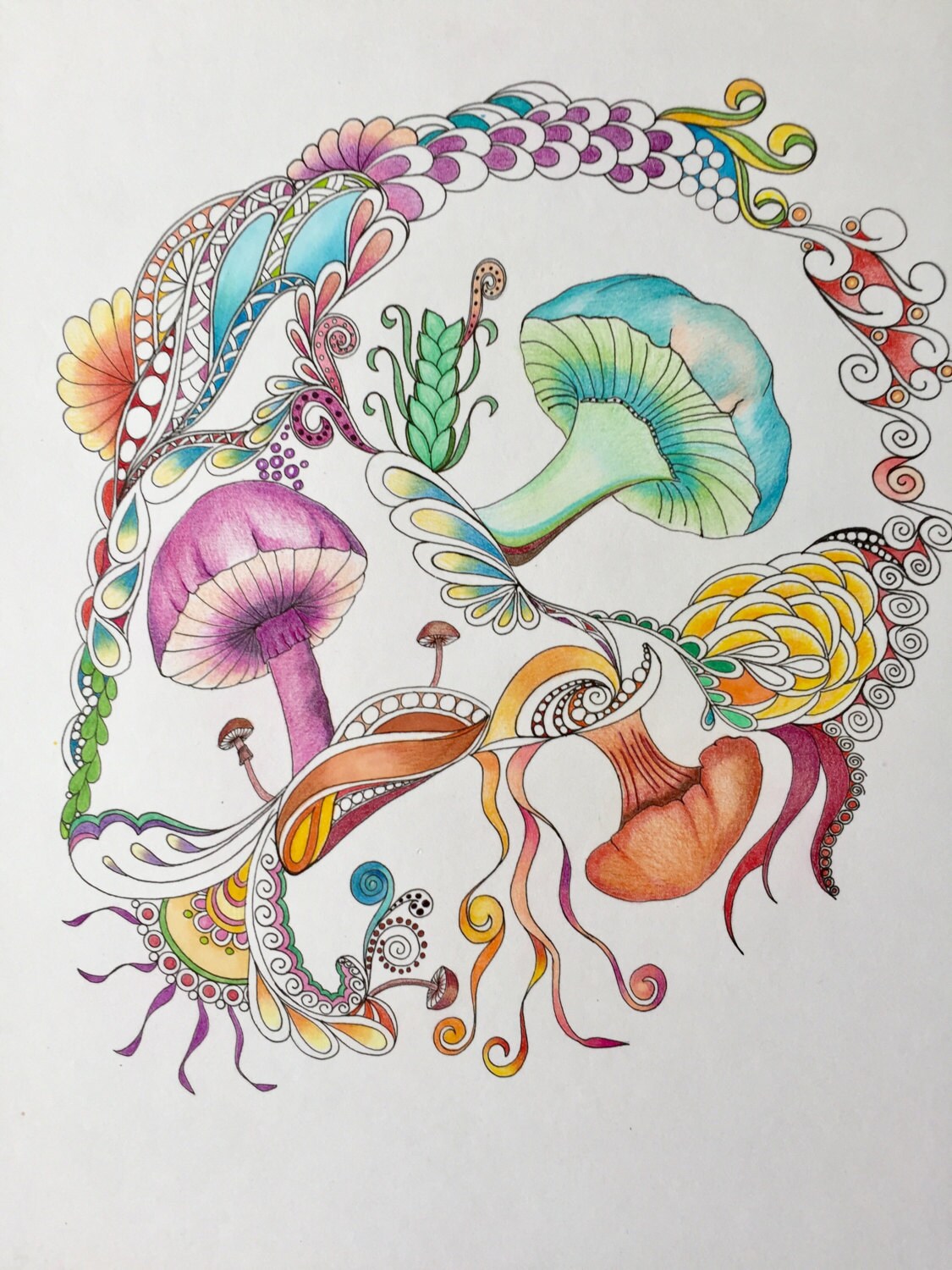 Zentangle mushrooms colored mushrooms psychedelic 