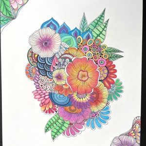Zentangle Flowers:11x14in Abstract Flowers Flower Art Colored Zentangle ...