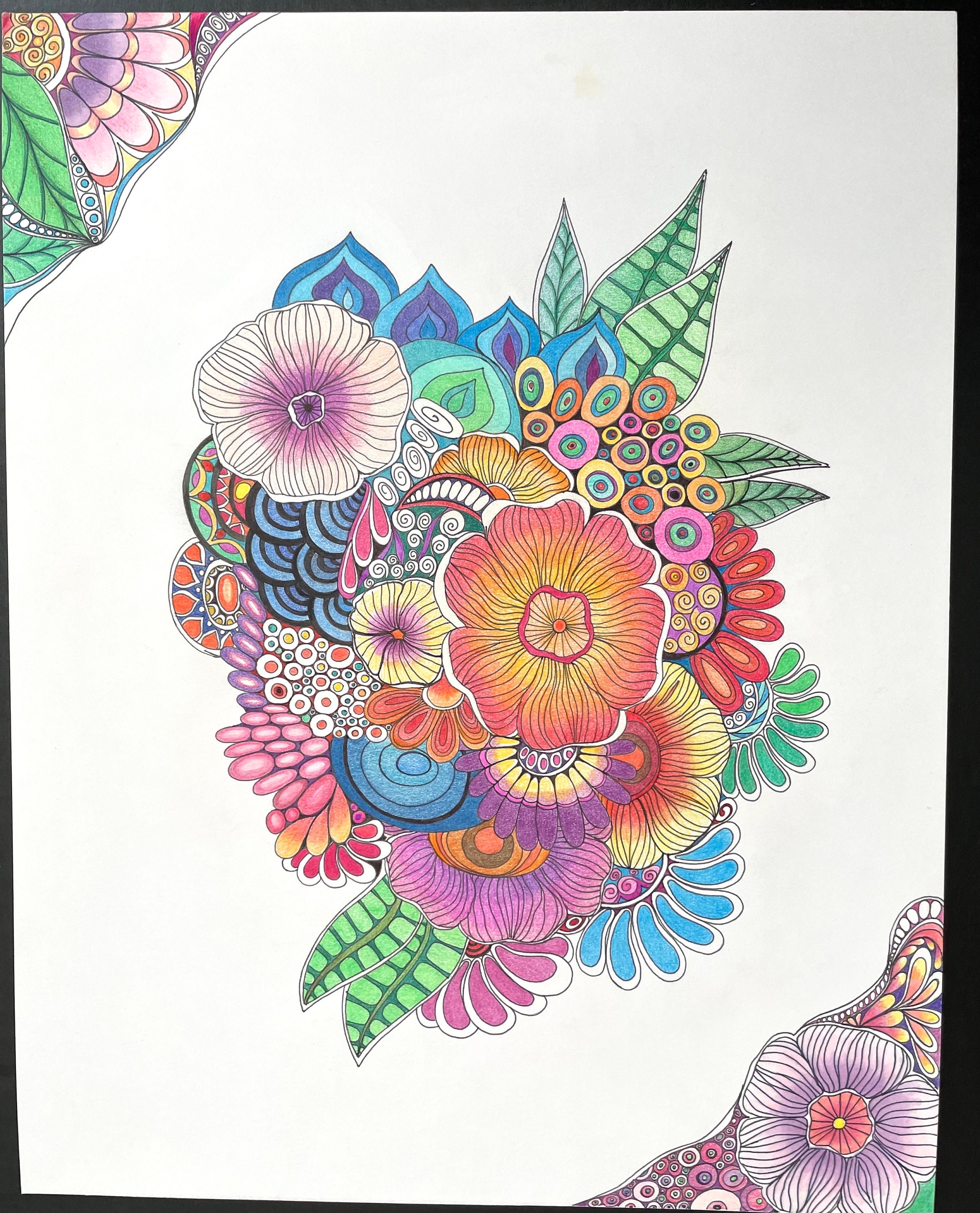 Zentangle Flowers:11x14in Abstract Flowers Flower Art Colored Zentangle ...