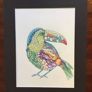 Zentangle toucan, zentangle art, colored zentangle, toucan art, bird art, ink colored pencils, wall art, tropical art image 8