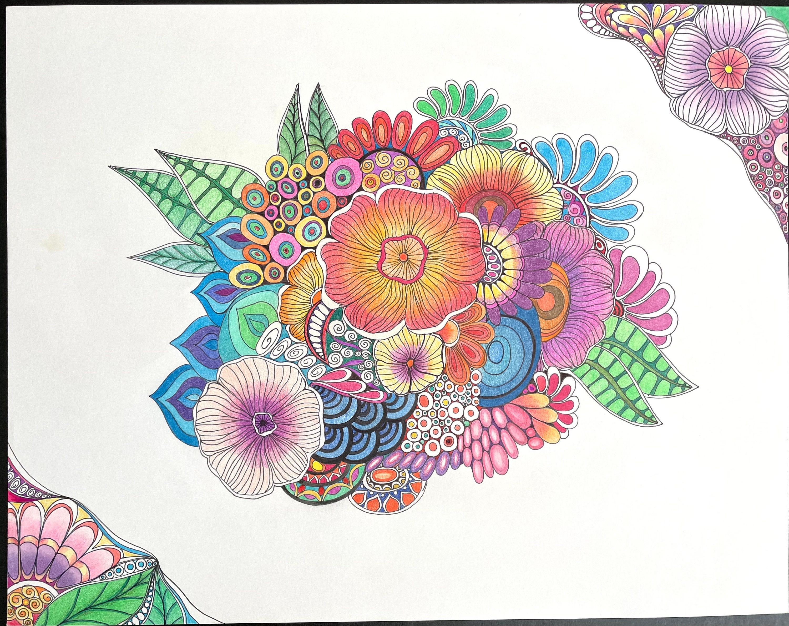 Zentangle Flowers:11x14in Abstract Flowers Flower Art Colored Zentangle ...