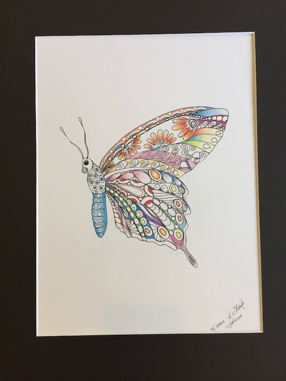 Zentangle Butterfly Colored Butterfly Colored Zentangle Etsy