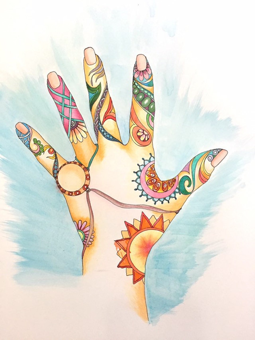 Hand Art Hand Colored Hand Zentangle Hand Zentangle Art Hand Wall Art