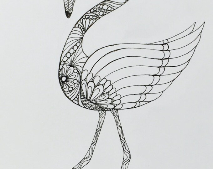 Flamingo Art Zentangle Drawing of Flamingo Wall Decor Etsy