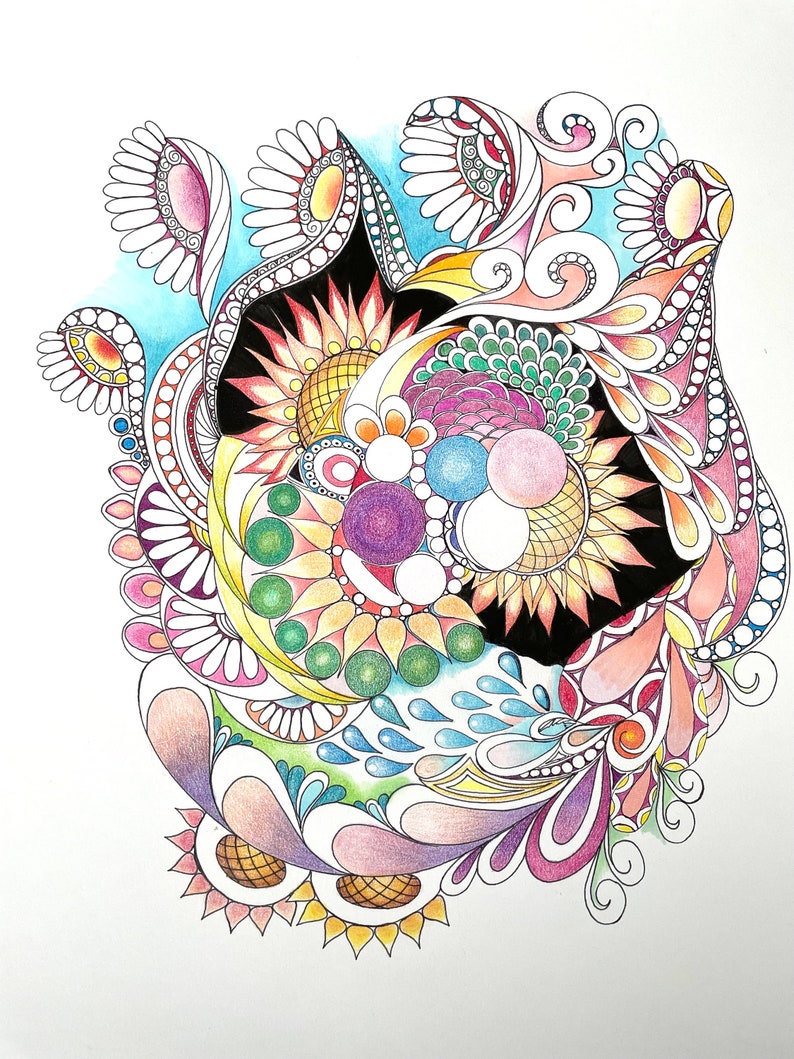 Zentangle Flowers: 14x11 In, Abstract Flowers, Flower Art, Colored ...