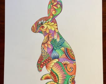 flower rabbit 絵画　イラスト　ドローイング Premium Vector | Hand Drawn Bunny and little bird, flowers