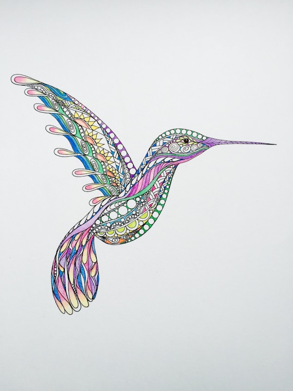 Zentangle Hummingbird: 14 X 11 In. Bird Art - Etsy