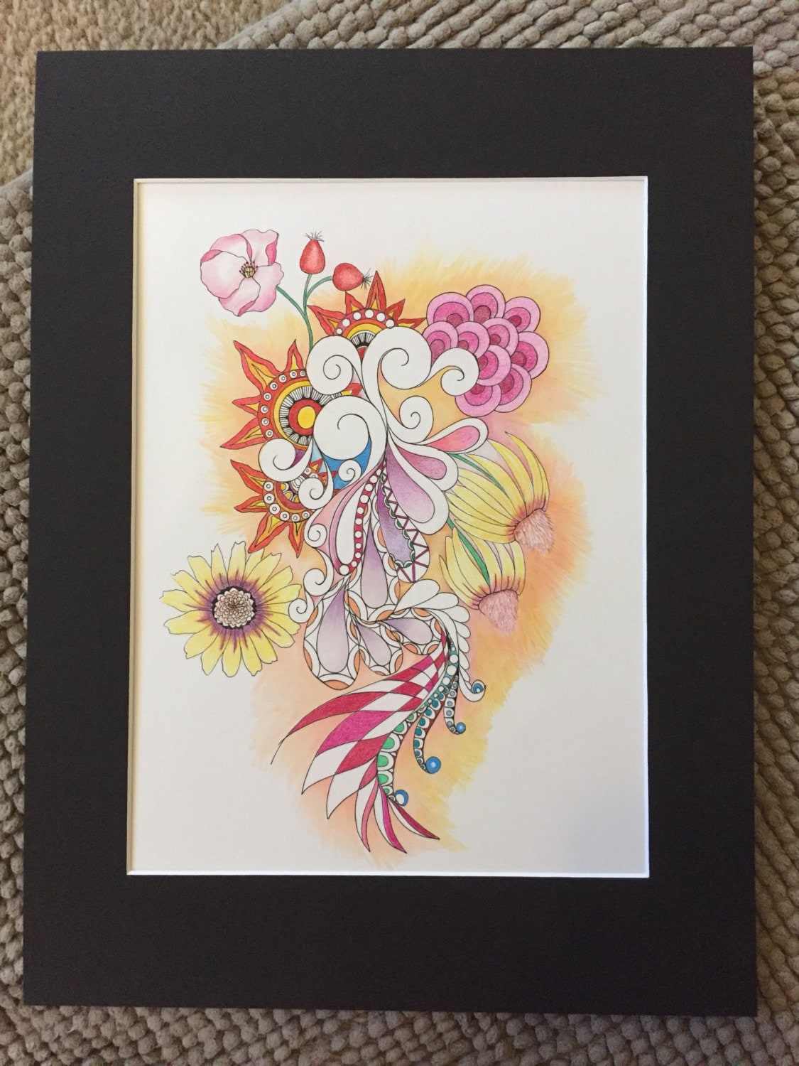 zentangle and flowers Art Print