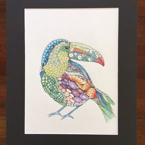 Zentangle toucan, zentangle art, colored zentangle, toucan art, bird art, ink colored pencils, wall art, tropical art image 4