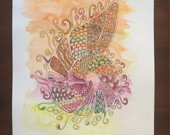 Zentangle nautilus watercolor nautilus colored nautilus watercolor zentangle sea art ocean art colored zentangle zentangle wall art