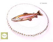 Round presentation GLASS PLATE, handpainted by Pero, trout, serving plate, sushis, tapas, cookies For FISH lovers, can be personalized