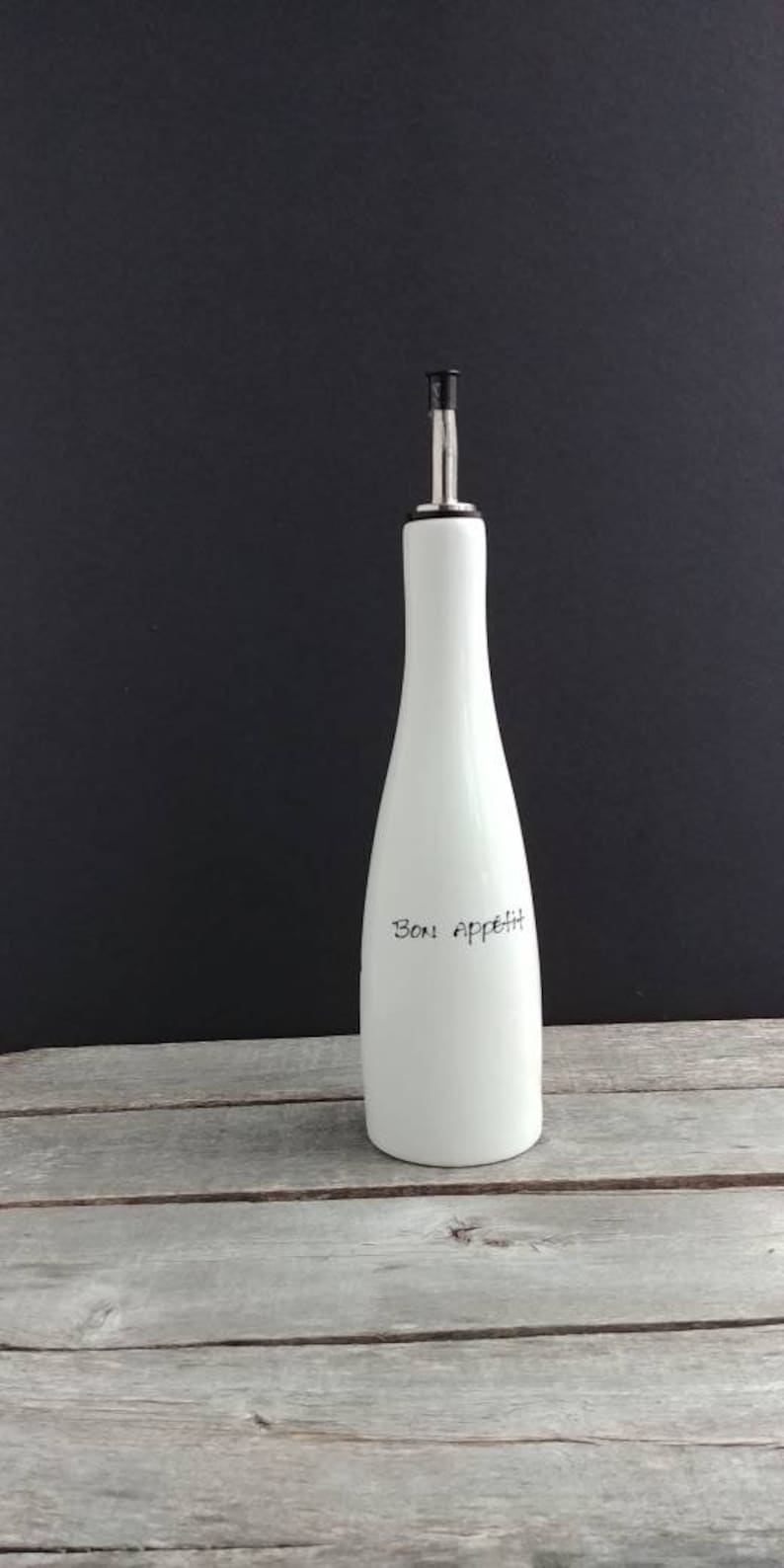 Olive oil dispenser white STONEWARE bottle handpainted Etsy