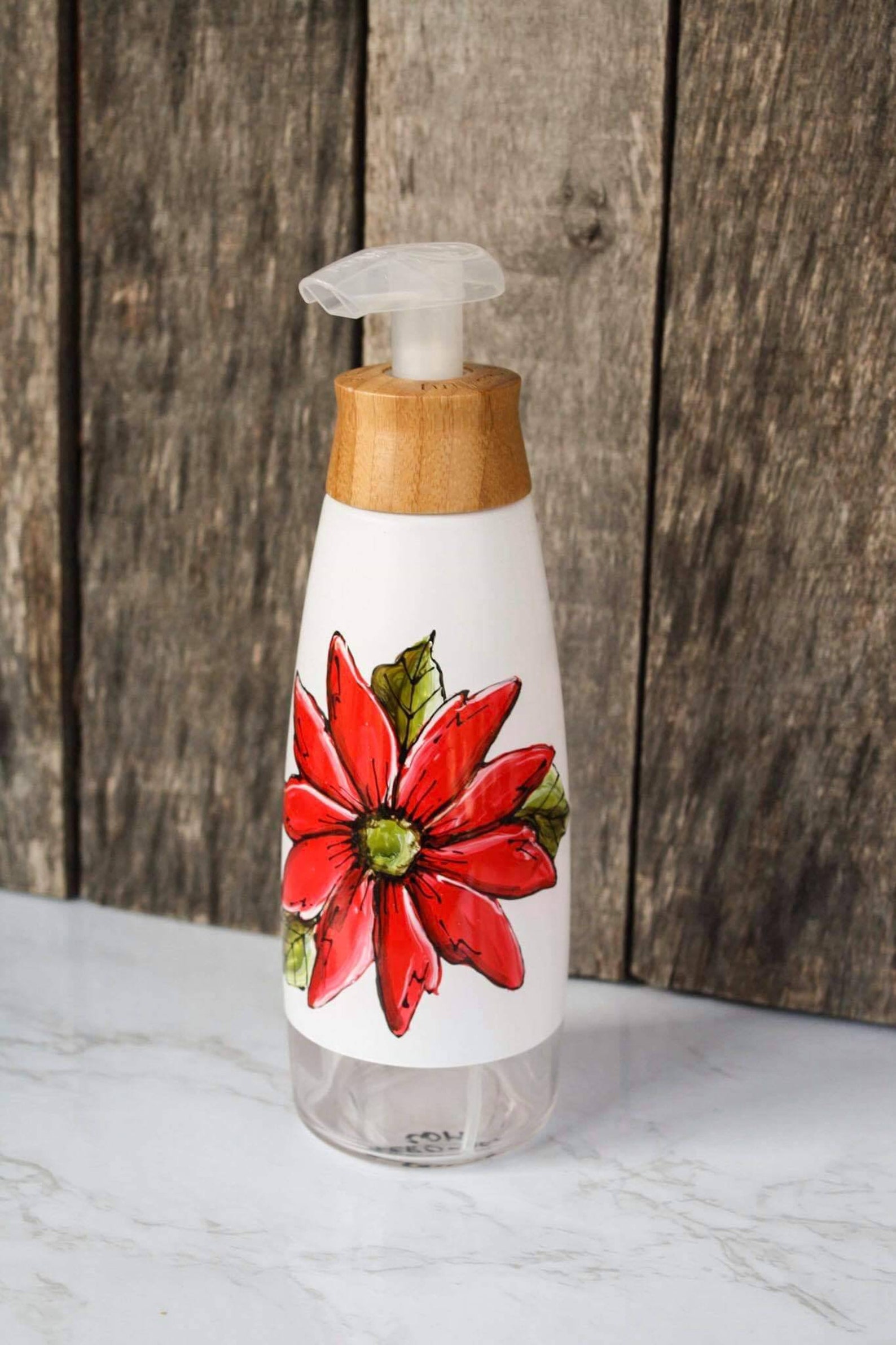 Foaming Soap dispenser red flower design handpainted 475ml. Etsy