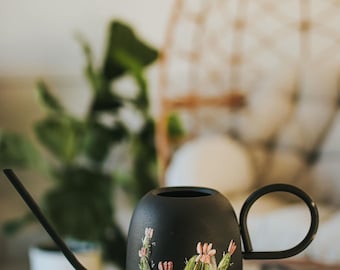 Watering can black, cactus design hand painted by Pero. Great gift idea for plant lover