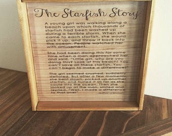 The starfish story, Teacher inspiration, for the home, wood transfer, image transfer, gifts for girls, gifts from the heart