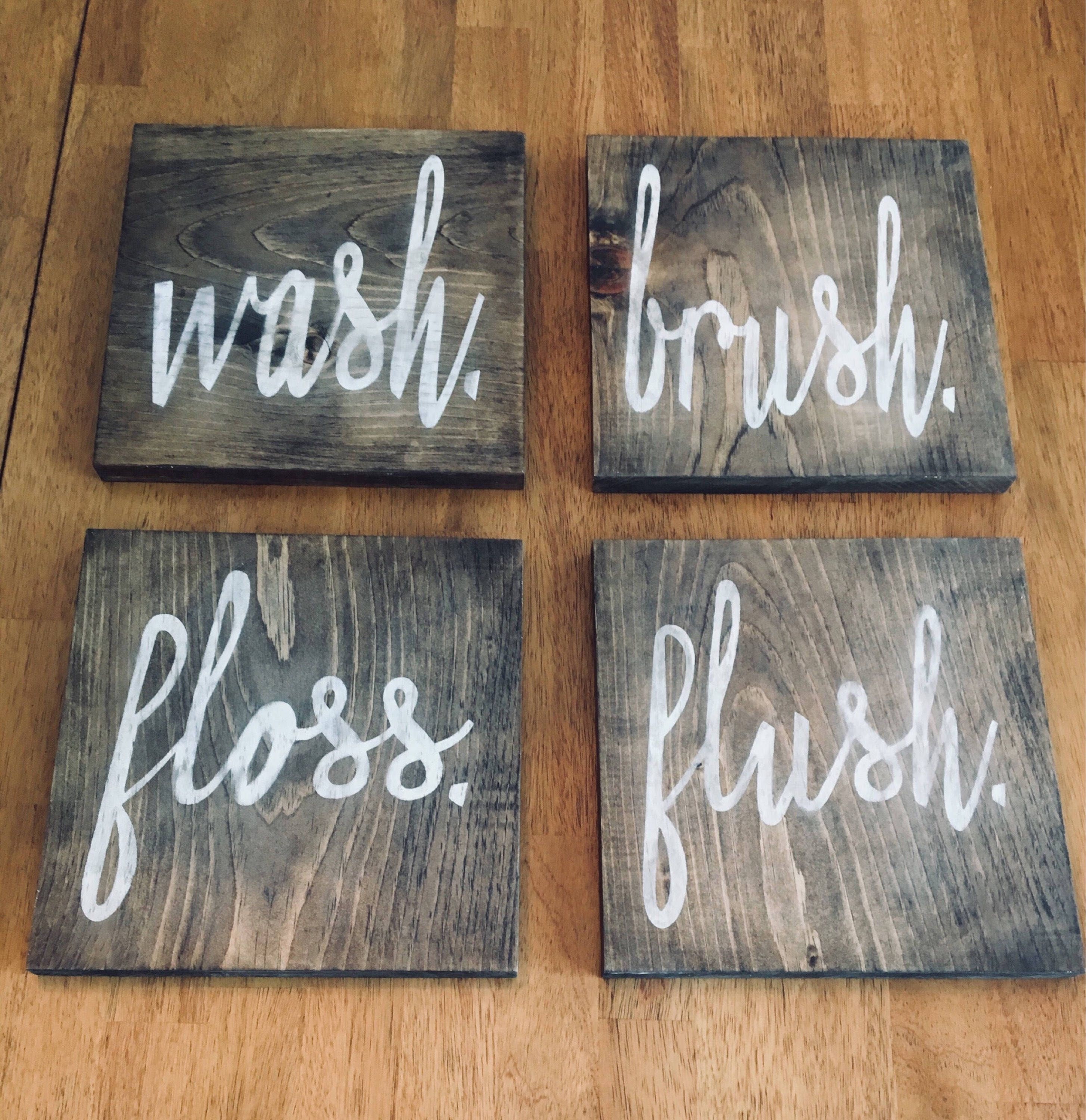 Lavado cepillo hilo dental lavado pintado a mano letreros | Etsy