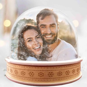 Custom Snow Globe | Personalized  Personalised Wooden Snowflake Reindeer Snowglobe | Christmas Gift | Double Photo Glitter Globe  Memories