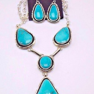 Navajo Handmade Kingman Turquoise Necklace in Sterling Silver By Elouise Kee