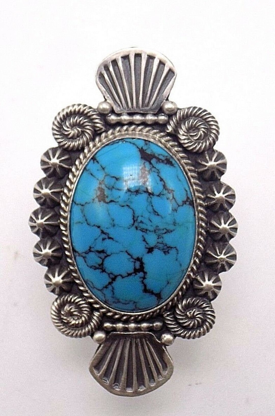 Navajo Handmade Kingman Turquoise Ring Set in Sterling Silver Size 7.5 ...