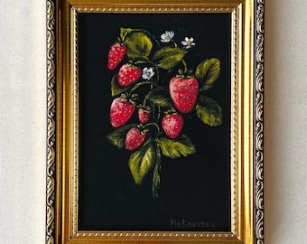 Lámina artística de FRESA - Pintura de frutas sin marco - Bodegón de fresas original - Arte rural francés - Bodegón de frutas - Arte mural melancólico