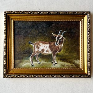 BABY GOAT Oil Painting - Unframed Animal  Oil Painting - French Country Nursery Decor - Rustic Farmhouse Animal Wall Art - Goat Art