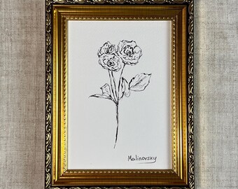 ROSE SKETCH - Unframed Original Florals Drawing - French Kitchen Art - Florals Wall Decor - Minimalist Flowers Art - Roses Art