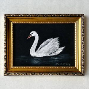 SWAN #1 Art Print - Unframed Dark Moody Swan Oil Painting Print - Cottage Painting - Farmhouse Wall Art - Vintage Bird Artwork - Rustic Art