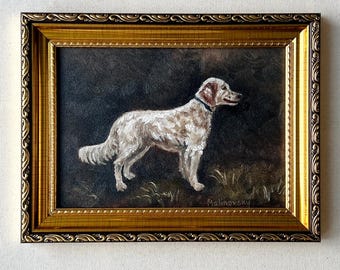 ENGLISH SETTER DOG Oil Painting - Unframed Original Dog Setter Oil Painting - Rustic Country Farmhouse Art - Pat Portrait Wall Art - Dog Art
